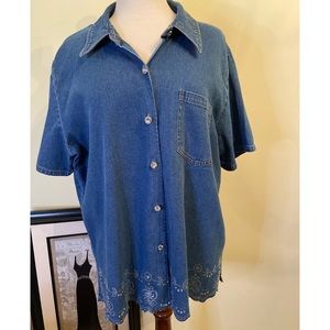 Quacker Factory Denim Top Size XL Embellished Rhinestones